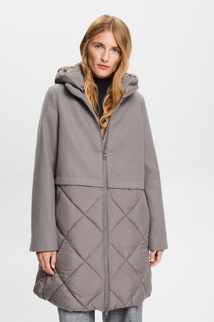 Manteau à capuche en matières mélangées, LIGHT GREY, detail image number 0
