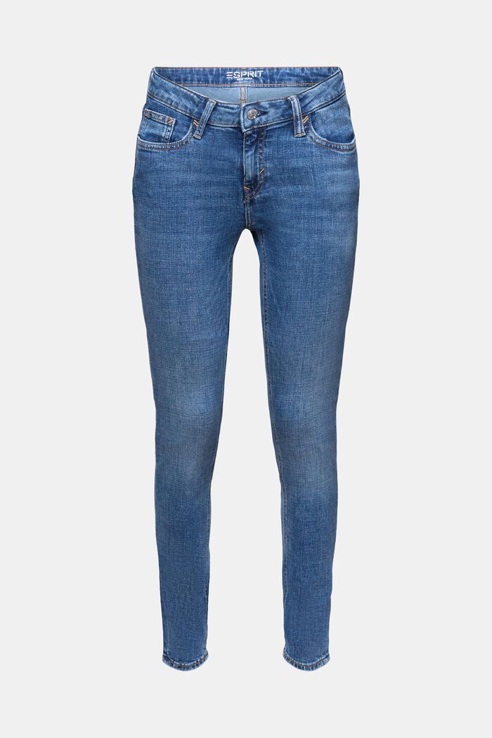 En matière recyclée : le jean stretch de coupe Skinny Fit à taille mi-haute, BLUE MEDIUM WASHED, detail image number 6