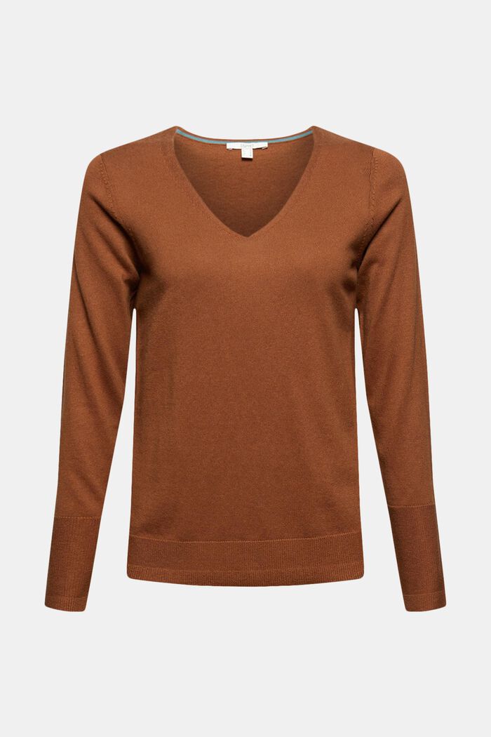 V-Neck-Pullover mit Organic Cotton, TOFFEE, detail image number 0