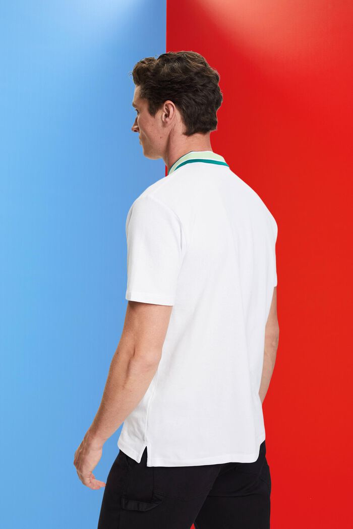 Poloshirt aus Baumwoll-Piqué mit Streifenkragen, NEW WHITE, detail image number 3