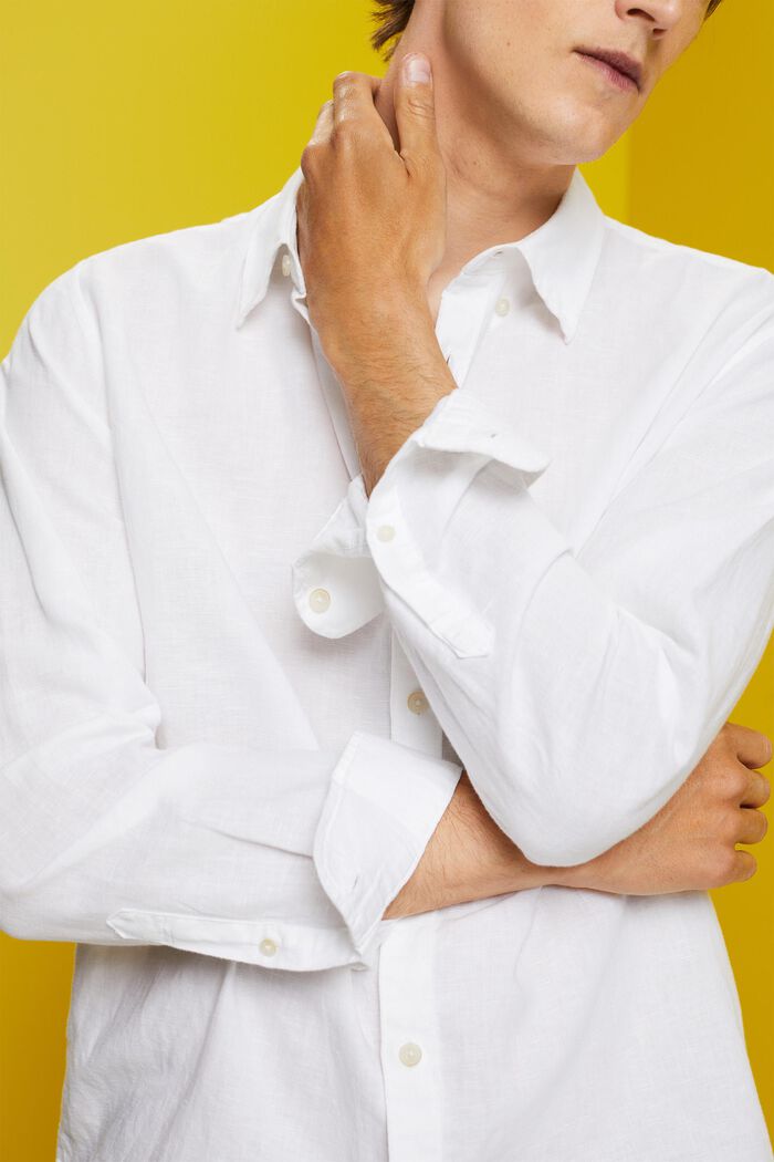 Button-Down-Hemd aus Baumwolle und Leinen, WHITE, detail image number 2