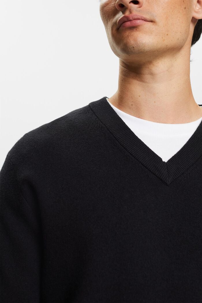 Pullover mit V-Ausschnitt, Wollmix, BLACK, detail image number 2