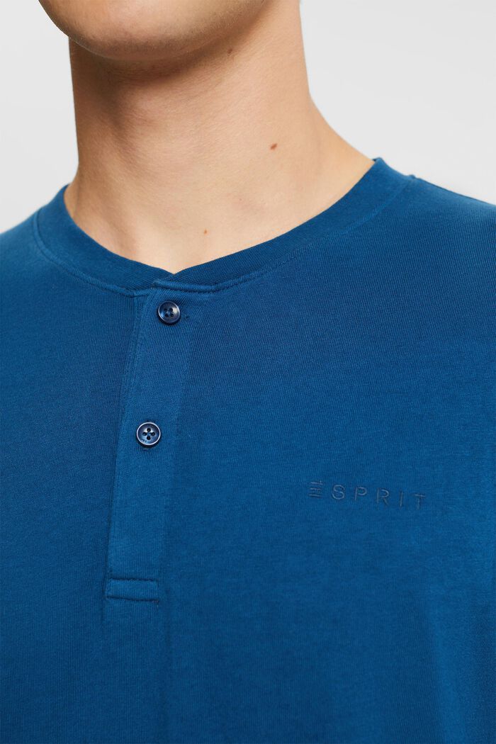 T-shirt col tunisien à manches longues, PETROL BLUE, detail image number 0