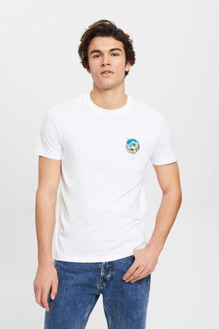 T-shirt de coupe Slim Fit orné d’un petit imprimé sur la poitrine, WHITE, detail image number 0