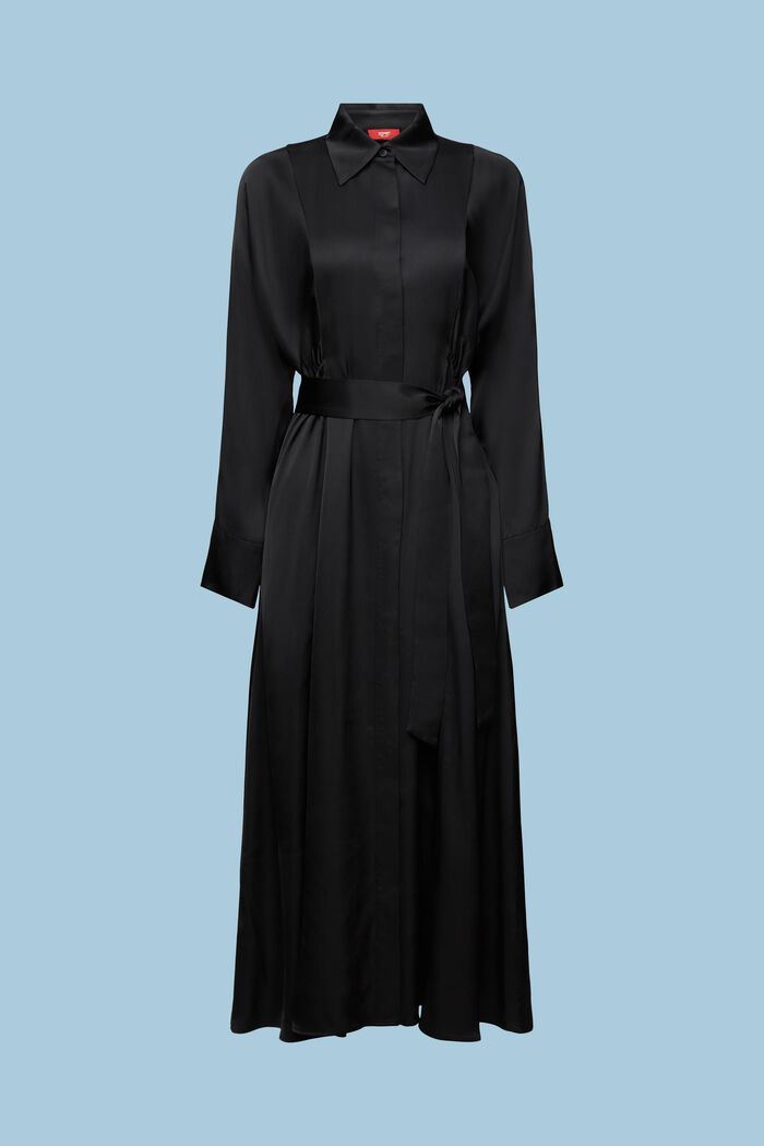 Robe en satin à ceinture, BLACK, detail image number 5