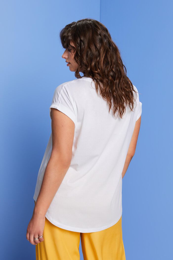 T-shirt CURVY orné d’un minuscule imprimé, 100 % coton, WHITE, detail image number 3