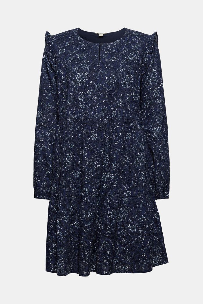 Print-Kleid mit Rüschen aus 100% Baumwolle, NAVY, overview
