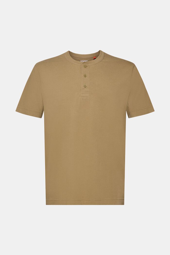 T-shirt col tunisien, 100 % coton, KHAKI GREEN, detail image number 5