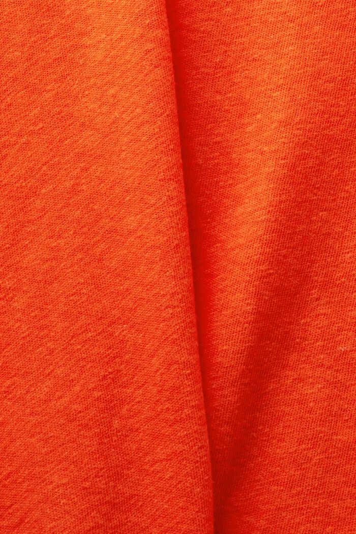 T-shirt à encolure en V en mélange de lin et coton, BRIGHT ORANGE, detail image number 4