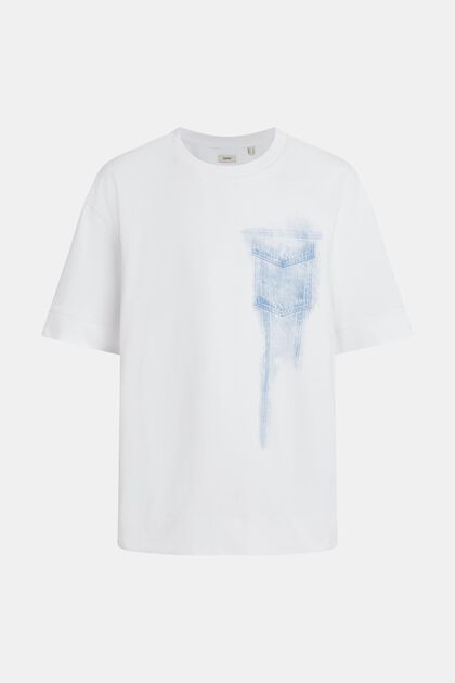 Denim Not Denim T-Shirt mit Indigo Print-Detail, WHITE, overview