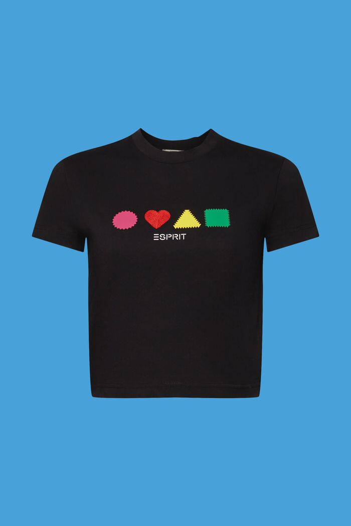 T-shirt en coton biologique à imprimé géométrique, BLACK, detail image number 6