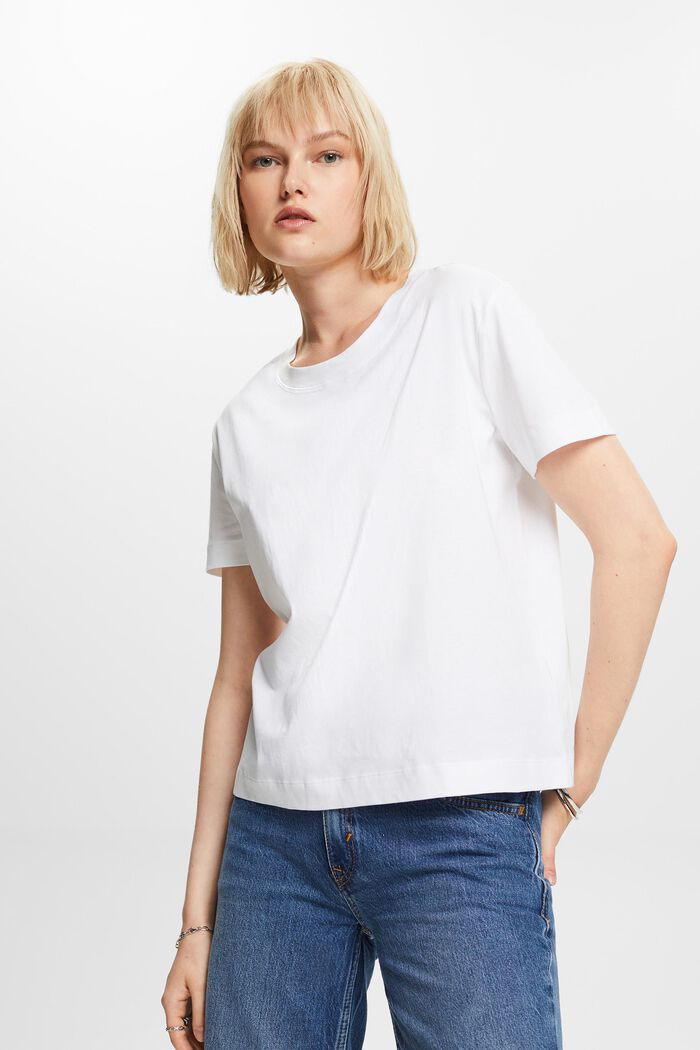 T-shirt à encolure ronde en coton, WHITE, detail image number 0