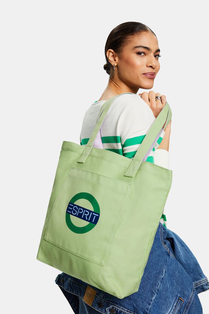 Tote Bag aus Baumwolle mit Logodesign, LIGHT GREEN, detail image number 4