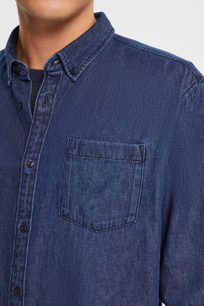 Chemise en jean à poche plaquée, BLUE DARK WASHED, detail image number 2