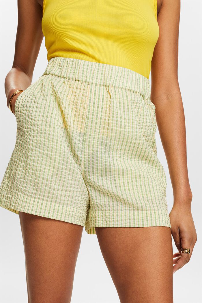 Gestreifte Shorts in Crinkle-Optik, LIGHT GREEN, detail image number 3
