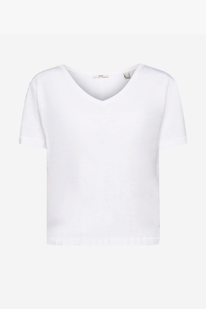 T-shirt en coton à encolure en V et points fantaisie, WHITE, detail image number 6