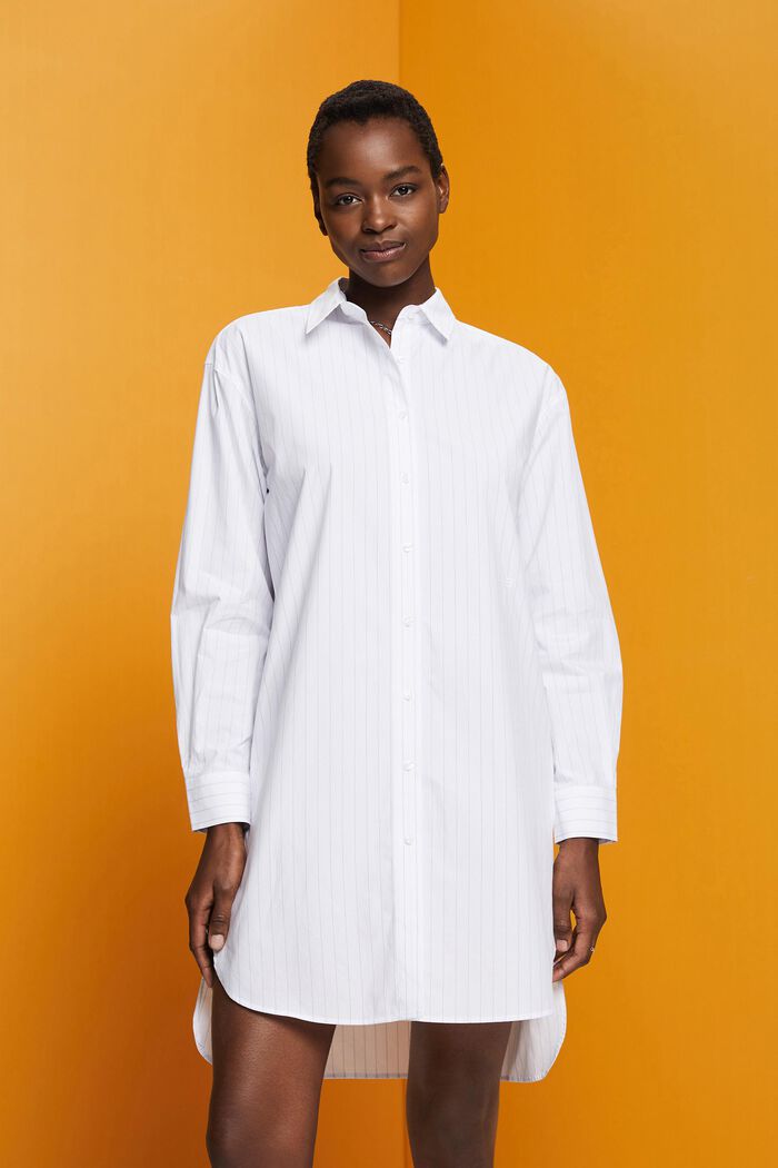 Hemdblusenkleid mit Nadelstreifen, 100 % Baumwolle, WHITE, detail image number 0