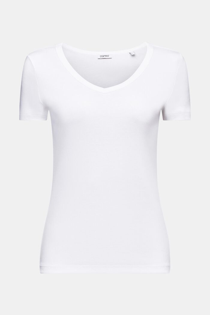 Baumwoll-T-Shirt mit V-Ausschnitt, WHITE, detail image number 6