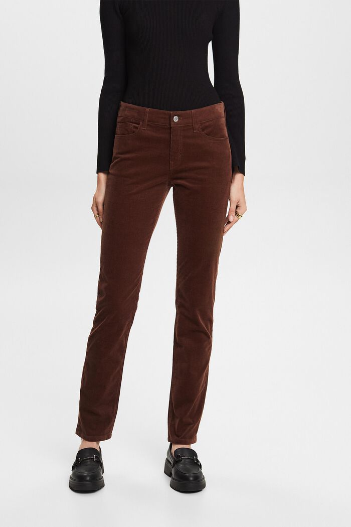 Pantalon slim en velours côtelé à taille mi-haute, BROWN, detail image number 0