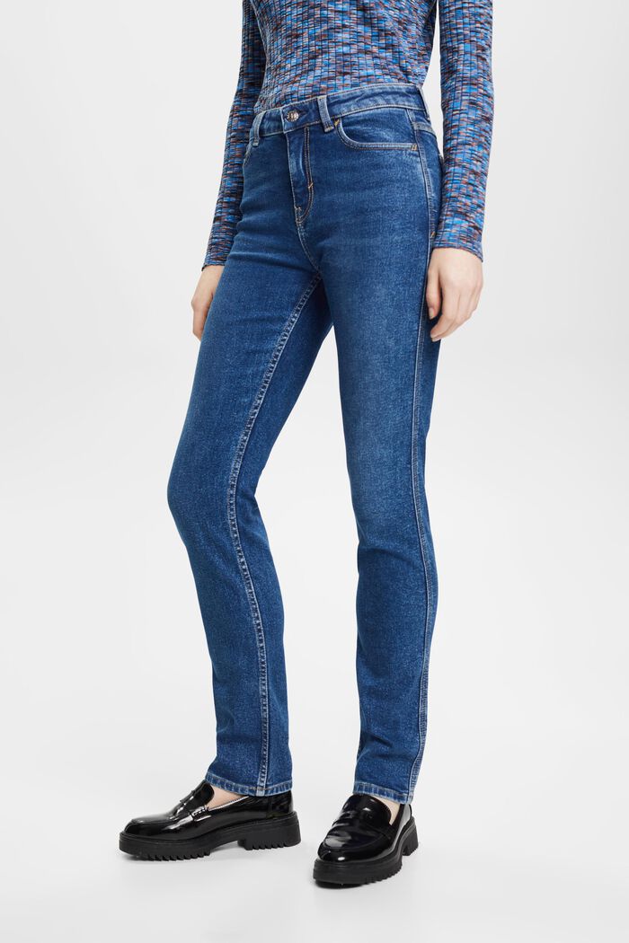 High-Rise-Jeans mit geradem Bein, BLUE MEDIUM WASHED, detail image number 0