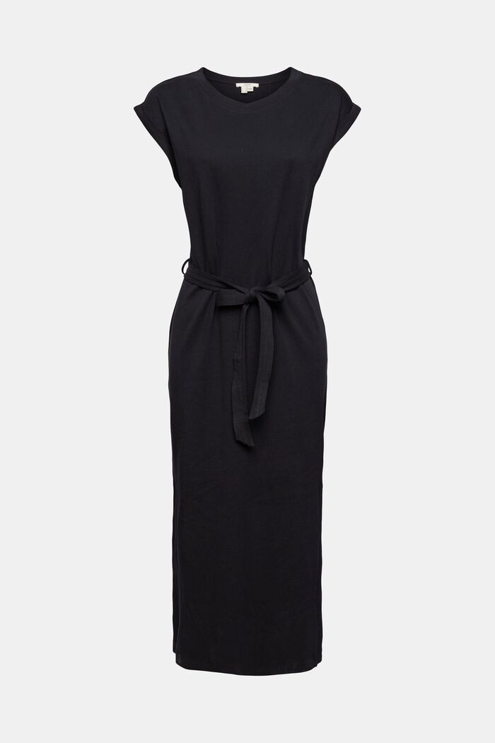 Jersey-Kleid mit Bindegürtel, BLACK, overview