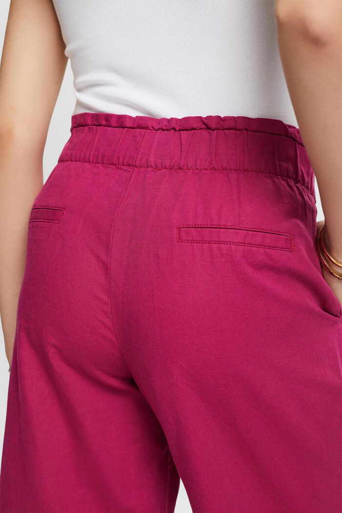 Jupe-culotte en coton et lin dotée d’une ceinture à nouer, DARK PINK, detail image number 4