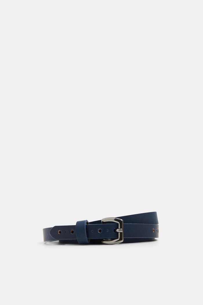 Fine ceinture en cuir à trous, NAVY, detail image number 0