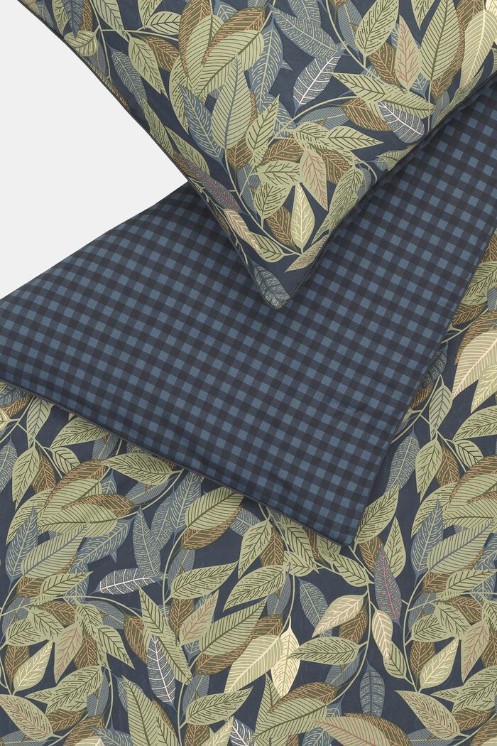 Parure de lit en satin à imprimé feuilles, BLUE, detail image number 3