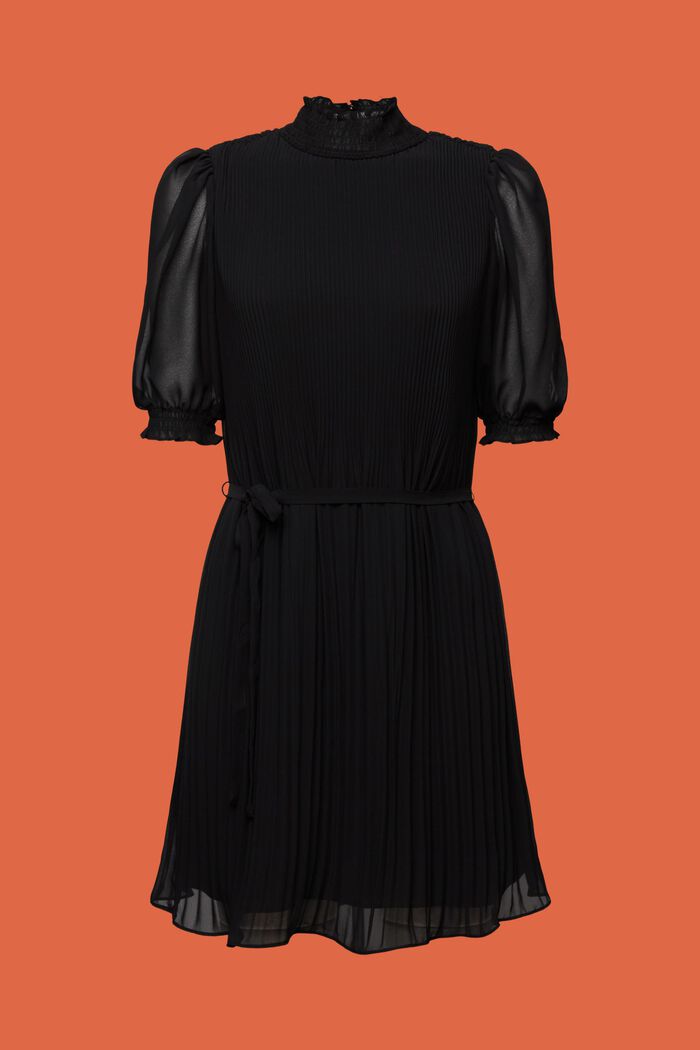 Mini-robe plissée en mousseline à col droit, BLACK, detail image number 6