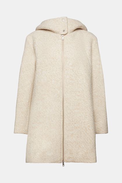 Manteau à capuche en mélange de laine bouclée