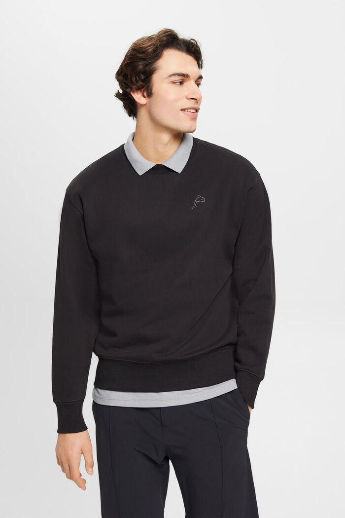 Sweatshirt mit kleinem Delfinprint, BLACK, detail image number 0
