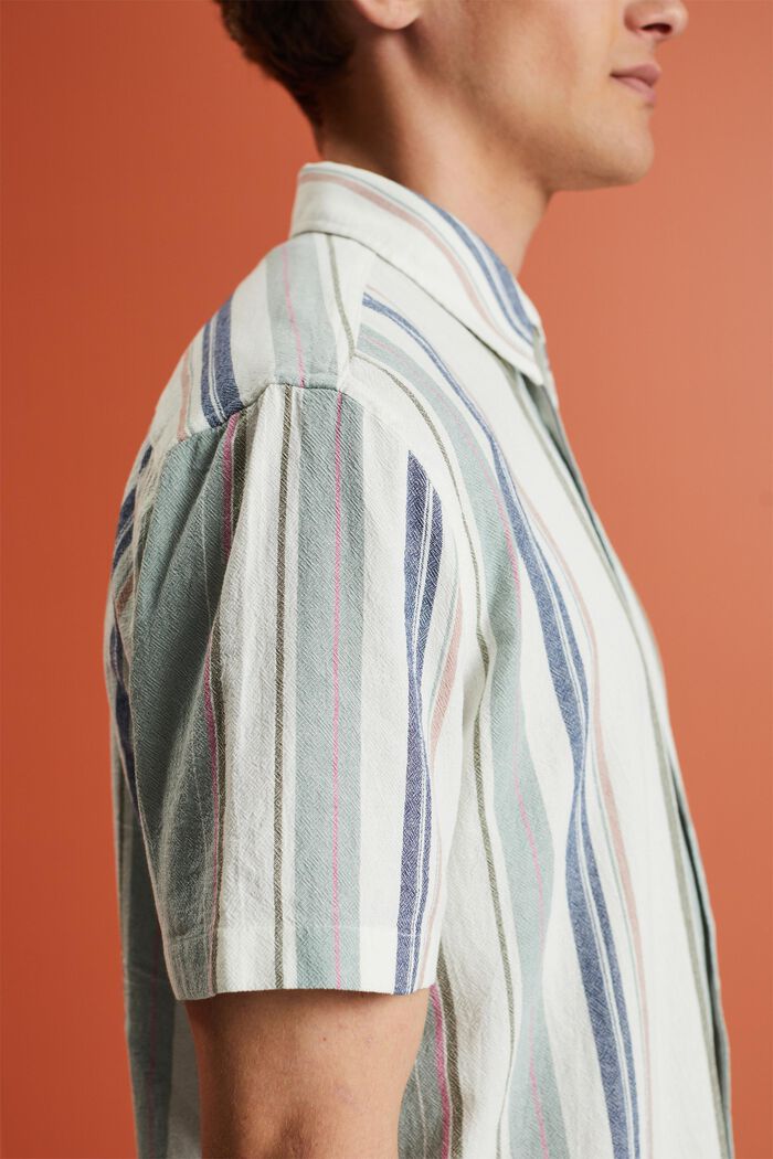 Kurzarm-Hemd mit Streifen, 100% Baumwolle, DUSTY GREEN, detail image number 2