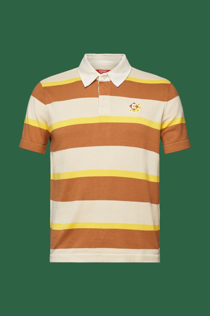 Gestreiftes Baumwoll-T-Shirt mit Logo und Polokragen, CARAMEL, detail image number 6
