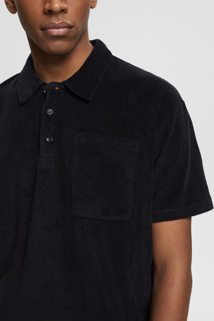 Frottee-Polohemd aus 100% Baumwolle, BLACK, detail image number 1