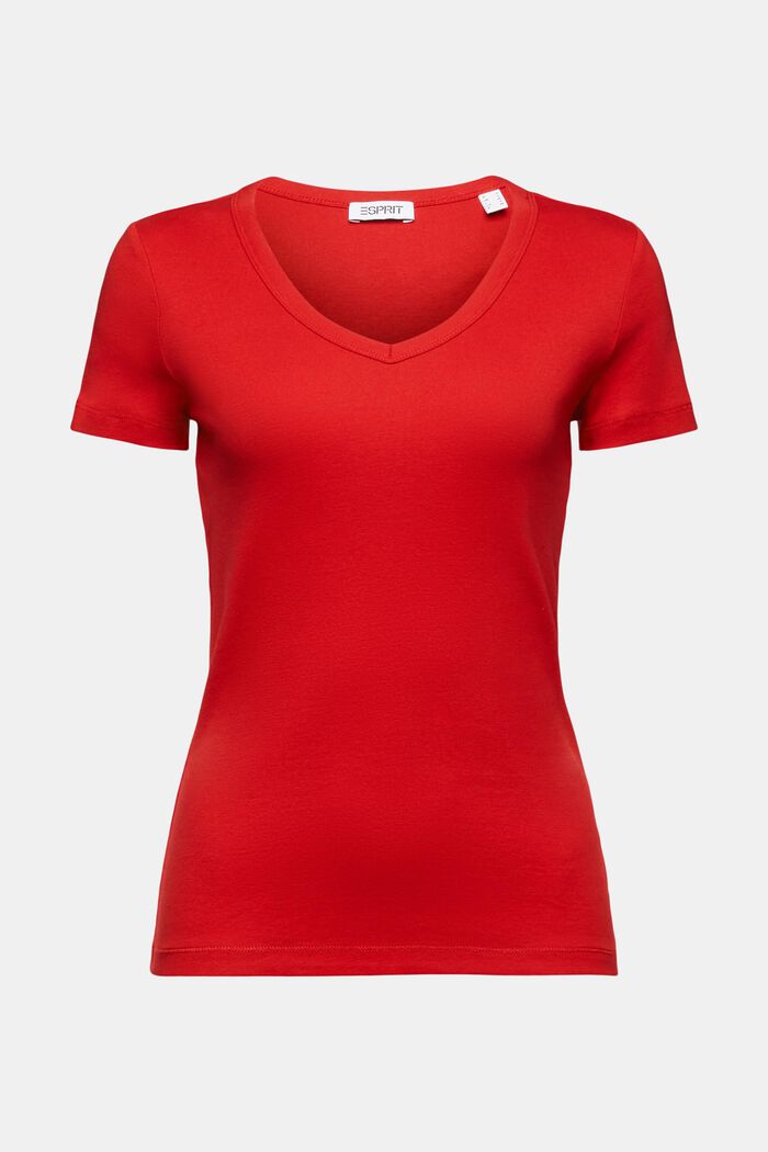 Baumwoll-T-Shirt mit V-Ausschnitt, DARK RED, detail image number 5