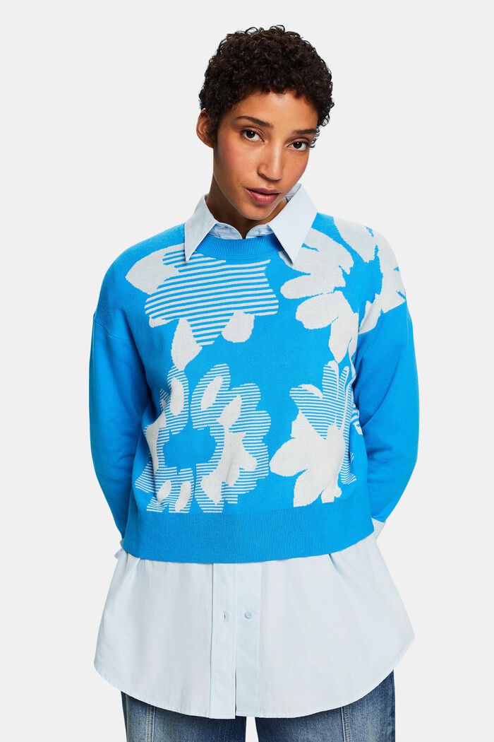 Jacquard-Sweatshirt aus Baumwolle, BLUE, detail image number 0