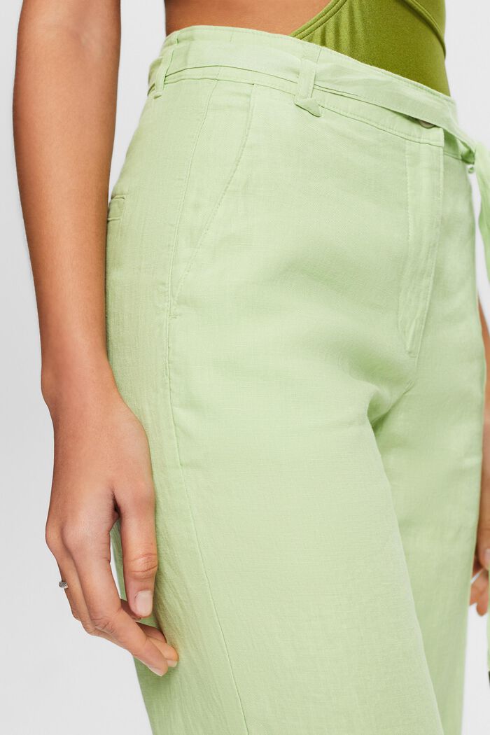 Pantalon ceinturé à jambes larges en lin, LIGHT GREEN, detail image number 4