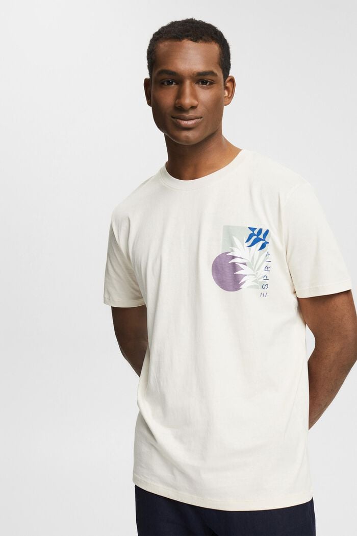 T-shirt en jersey animé d'un imprimé végétal, CREAM BEIGE, detail image number 0