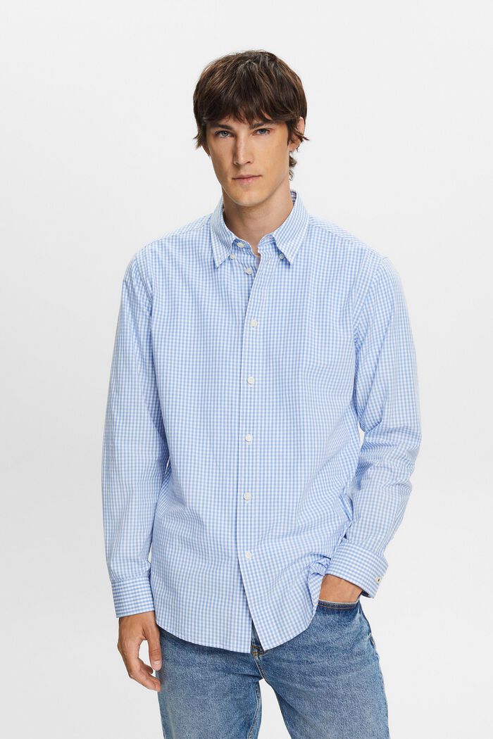 Chemise à col boutonné animée de carreaux vichy, 100 % coton, BRIGHT BLUE, detail image number 0