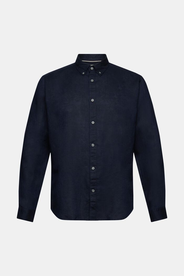 Button-Down-Hemd aus Baumwolle und Leinen, NAVY, detail image number 6