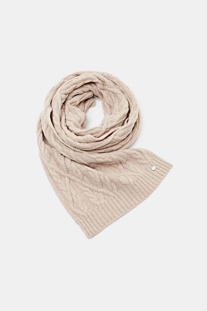 Coffret-cadeau bonnet et écharpe en laine mélangée, BEIGE, detail image number 1