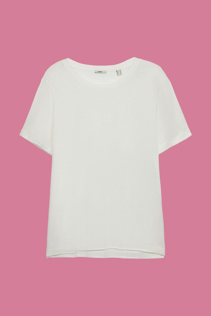 T-shirt CURVY en mélange de coton et de lin, OFF WHITE, detail image number 0