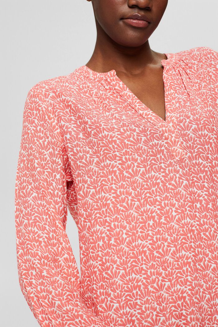 Gemusterte Bluse aus LENZING™ ECOVERO™, CORAL, detail image number 0