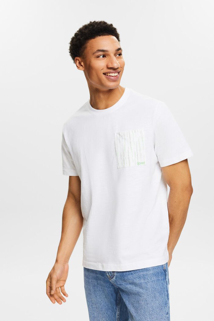 T-shirt en coton flammé à poche avec logo, WHITE, detail image number 0