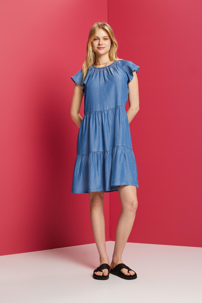 Mini-Jeanskleid im Stufendesign, BLUE MEDIUM WASHED, detail image number 4