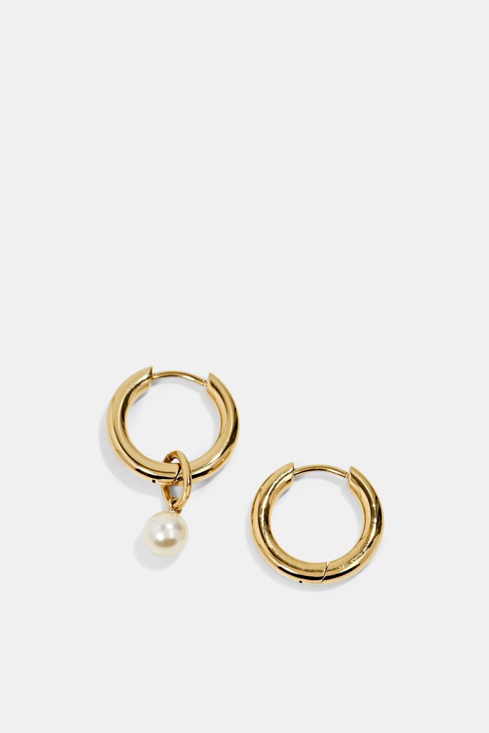Créoles en acier inoxydable à pendentif perles, GOLD, overview