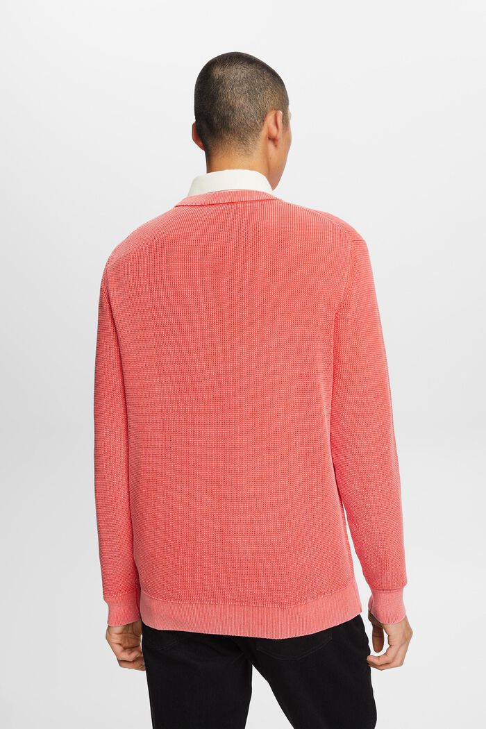Pull basique col ras-du-cou, 100 % coton, CORAL RED, detail image number 3