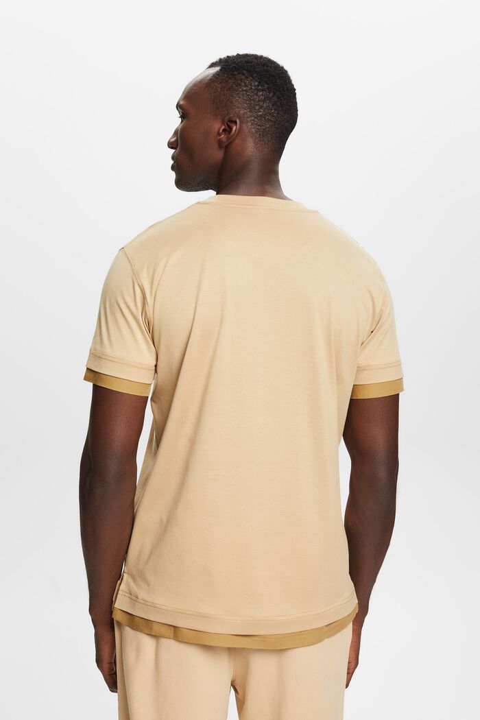 T-shirt à encolure ronde et effet superposé, 100 % coton, SAND, detail image number 3