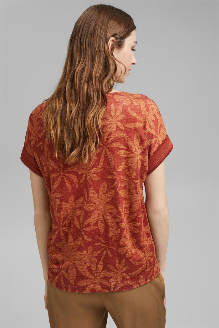 En 100 % lin : le t-shirt à imprimé à feuilles, TERRACOTTA, detail image number 3