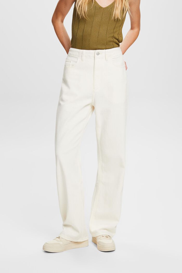 Pantalon en twill à jambes larges, 100 % coton, OFF WHITE, detail image number 0